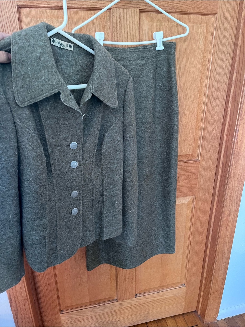 Vintage NATURAL LIFE brown Wool-Blend long Skirt set